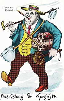 Purge: Comic German postcard -- greetings from Karlsbad