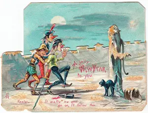 Elsinore: Comic Hamlet scene on a New Year card