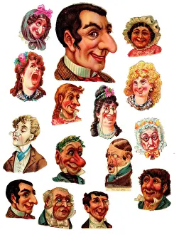 Victorian Style: Comic heads on fifteen Victorian scraps