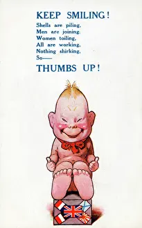 Toiling: Comic Patriotic WW1 postcard - Thumbs up!