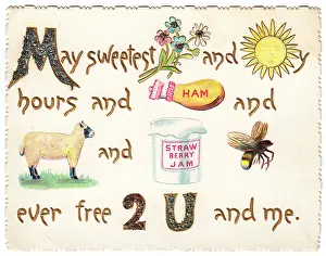 Serrated: Comic pictogram verse on a greetings card