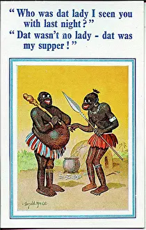Cannibal: Comic postcard, Two African men chatting