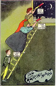 Voyeurism: Comic postcard, The Astronomers