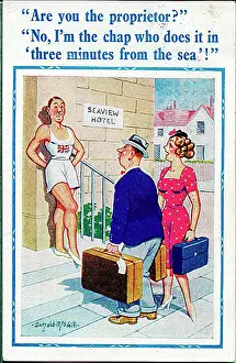 Seaview: Comic postcard, Athlete at Seaview Hotel