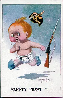 Nappy: Comic postcard, Baby running away, WW1
