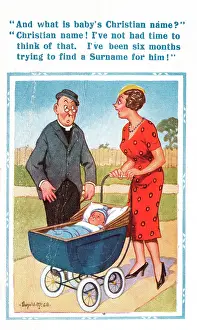 Surname: Comic postcard, baby's Christian name