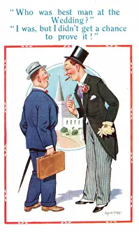 Boasting: Comic postcard, best man at the wedding