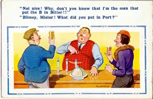 Booze: Comic postcard, Bitter and port in a pub