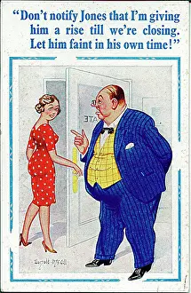 Earnings: Comic postcard, Boss instructs secretary
