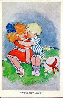Cowham: Comic postcard, boy kissing girl