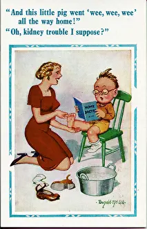 Studious: Comic postcard, Boy reading Home Doctor book