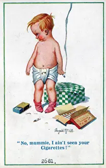 Nappy: Comic postcard, Boy smoking mother's cigarettes