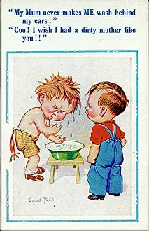 Dislike: Comic postcard, Two boys discuss having to wash