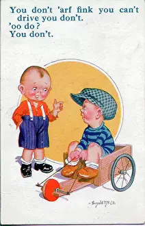 Kart: Comic postcard, Two boys with go-kart