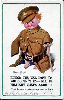 Outsize: Comic postcard, British soldier boy in uniform, WW1