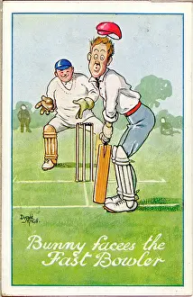 Batsmen: Comic postcard, Bunny faces the fast bowler