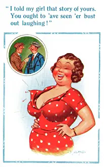 Busting: Comic postcard, busting out laughing