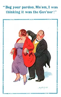 Frump: Comic postcard, Butler and his master's wife