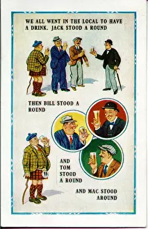 Scotsmen: Comic postcard, Buying rounds in a pub - or not