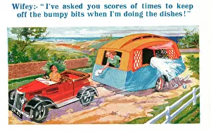 Bumpy: Comic postcard, Car and caravan