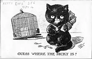 Kats: Comic postcard, Cat and empty birdcage