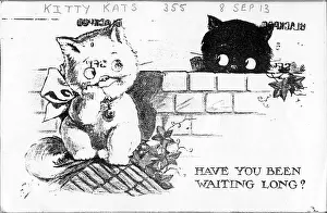 Kats: Comic postcard, Two cats in a garden