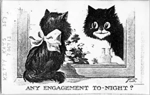 Kats: Comic postcard, Two cats at a window