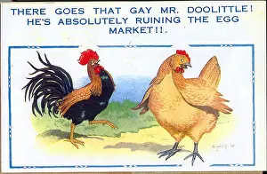 Ruining: Comic postcard, Cockerel and hen