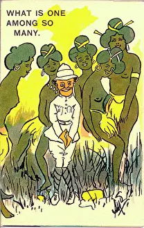 Wimp: Comic postcard, Colonial man with native women