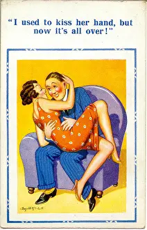 Entendre: Comic postcard, Couple in an armchair