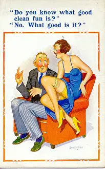 Entendre: Comic postcard, Couple in an armchair