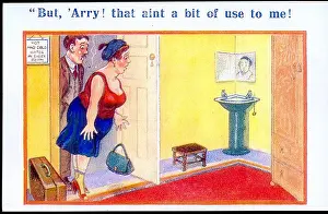 Plumbing: Comic postcard, Couple arrive in hotel room