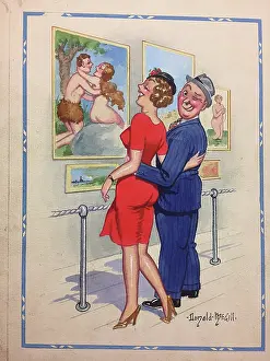 Wink: Comic postcard, Couple in an art gallery