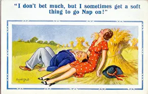 Sheaf: Comic postcard, Couple asleep in the countryside