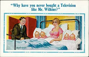 Quadruplets: Comic postcard, Couple with four babies