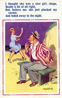 Tricked: Comic postcard, Couple on the beach at night
