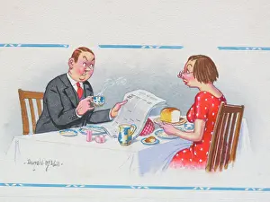 Frump: Comic postcard, Couple at the breakfast table