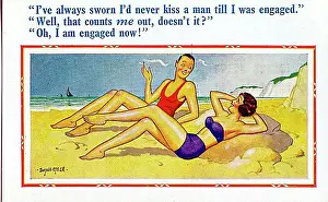 Banter: Comic postcard, Couple chatting on the beach