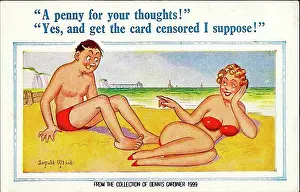 Banter: Comic postcard, Couple chatting on the beach