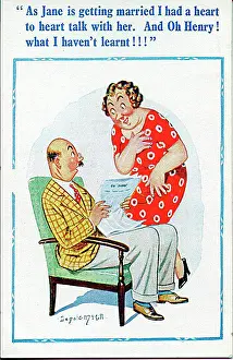 Reversal: Comic postcard, Couple discuss daughter's wedding