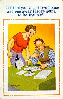 Entendre: Comic postcard, Couple doing the football pools