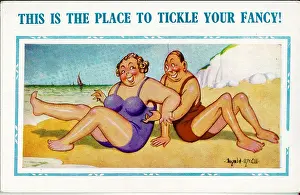 Tickle: Comic postcard, Couple having fun on the beach