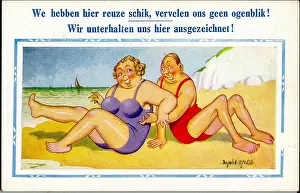 Tickle: Comic postcard, Couple having fun on the beach