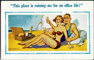 Ruining: Comic postcard, Couple having picnic on the beach