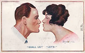 Pursed: Comic postcard, Couple about to kiss