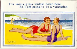 Vegetarian: Comic postcard, Couple lying on the beach