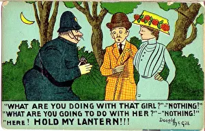 Wimp: Comic postcard, Couple and policeman in a park