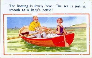 Babys: Comic postcard, Couple in a rowing boat on the sea