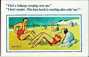 Lethargy: Comic postcard, Couple sitting on the beach