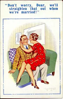 Inexperienced: Comic postcard, Couple on a sofa